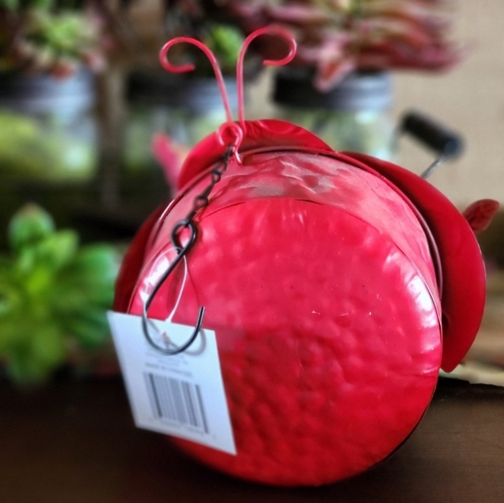 Red Ladybug Metal Birdhouse with Blue Flower NWT - Picture 4 of 5